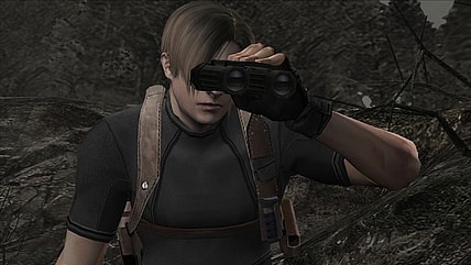 Leon (Paul Mercier) has eyes on Ashley (Carolyn Lawrence) in Resident Evil 4 (2005), Capcom