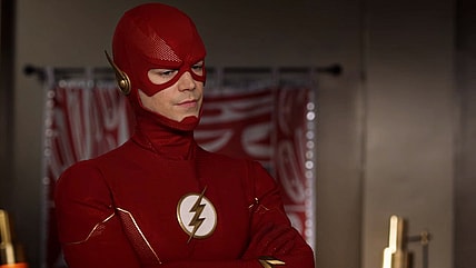 The Flash (Grant Gustin) helps the police look for Deathstorm (Robbie Amell) in The Flash Season 8 Episode 12 ''Death Rises'' (2022), Warner Bros. Television