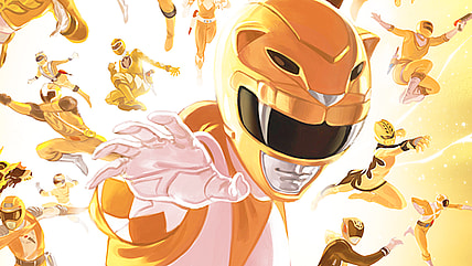 The Yellow Rangers, past, present, and future, arrive for battle on Carlos Fabián Villa's variant cover to Mighty Morphin' Power Rangers Vol. 1 #28 (2018), BOOM! Studios