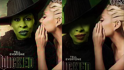 The poster for the cinematic version of 'Wicked', as compared to the version produced for the original Broadway play.