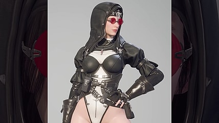 Hailey (Alexandra Guelff) models the 'Twisted Worship' skin in The First Descendant (2024), Nexon