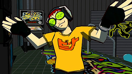 Beat is shocked to discover that Pots has been dog-napped in Jet Set Radio (2000), SEGA