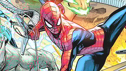 Peter Parker swings into action on Pepe Larraz's cover to Amazing Spider-Man Vol. 7 #1 (2025), Marvel Comics