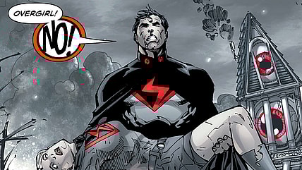 Overman mourns the death of Overgirl in The Multiversity: Mastermen Vol. 1 #1 "Splendour Falls" (2015), DC. Words by Grant Morrison, art by Jim Lee, Scott Williams, Sandra Hope, Jonathan Glapion, Mark Irwin, Alex Sinclair, Jeromy Cox and Rob Leigh.