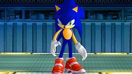 Sonic (Ryan Drummond) returns to the ARK with bad news about Shadow (David Humphrey) in Sonic Adventure 2: Battle (2001), SEGA