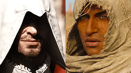Ezio Auditore (Roger Craig Smith) makes Cesare Borgia (Andreas Apergis) know that he is not alone in Assassin's Creed: Brotherhood (2010), Ubisoft / Bayek of Siwa (Abubakar Salim) confronts Medunamun's (Unknown) men in Assassin's Creed Origins (2017), Ubisoft