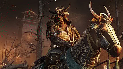 Yasuke (Tongayi Chirisa) rides through a burning town in Assassin's Creed Shadows (2025), Ubisoft