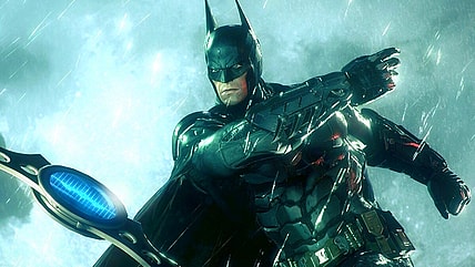 Batman (Kevin Conroy) hurls a remote-controlled Batarang in Batman: Arkham Knight (2015), Warner Bros. Interactive Entertainment