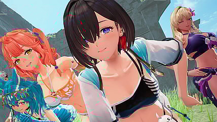 Lenja (Yoshino Aoyama), Isla (Kaori Maeda), Yumia (Wakana Kuromochi), and Nina (Mikako Komatsu) show off their summer attire in Atelier Yumia: The Alchemist of Memories & the Envisioned Land (2025), Koei Tecmo