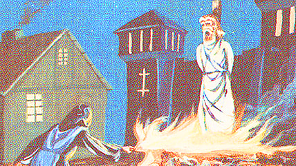 Vervamon the Elder falls victim to the Church of Tal's anti-magic crusade via Martyr's Cry (Card #012), Magic: The Gathering - The Dark (1994), Wizards of the Coast. Art by Jeff A. Menges.