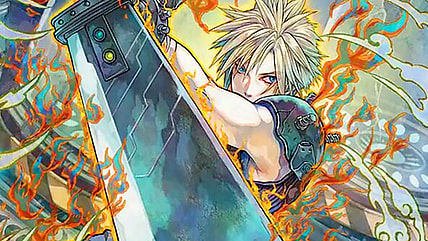 Cloud Strife readies himself to unleash a Limit Break via Buster Sword (Card #351), Magic: The Gathering - Final Fantasy (2025), Wizards of the Coast. Art by Karuta Shiki.
