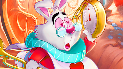 Someone's late for a very important date via (Card #157), Disney Lorcana - Shimmering Skies (2024), Ravensburger. Art by James C Mulligan.