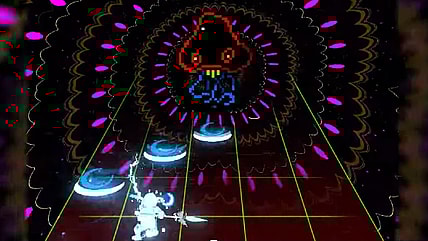 The soul builds energy to attack the neon jellyfish in Everhood 2 (2025), Foreign Gnomes