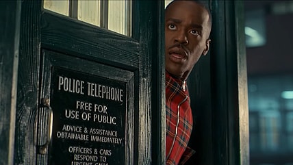 The Doctor (Ncuti Gatwa) looks out of the TARDIS in shock in Doctor Who Series 15 (2025), BBC