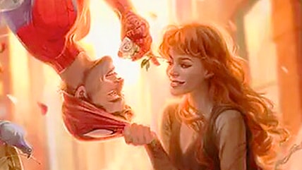Peter and MJ steal away some time to themselves via Romantic Rendezvous (Card #086), Magic: The Gathering - Marvel's Spider-Man (2025), Wizards of the Coast. Art by Nereida.