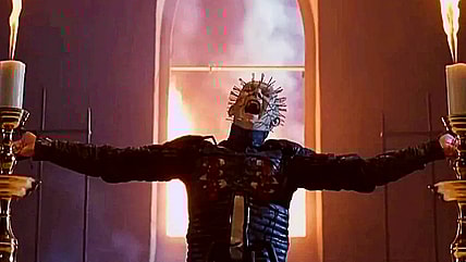Hell Priest (Doug Bradley) preaches the gospel of pain in Hellraiser III: Hell on Earth (1992), Miramax Films
