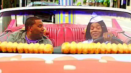 Dex (Kenan Thompson) survives being "car burgered to death" with Ed (Kel Mitchell) at the wheel in Good Burger 2 (2023)