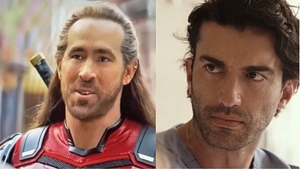 Nicepool meeting Deadpool and Wolverine in Deadpool&Wolverine 2024/ Screenshot Disney+: Ryle(Justin Baldoni) Talking to Lily ( Blake Lively) in It Ends With Us/ Sony Pictures/