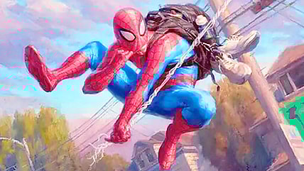 Peter Parker is running late via Spider-Man, Web Slinger (Card #016), Magic: The Gathering - Marvel's Spider-Man (2025), Wizards of the Coast. Art by Ryan Pancoast.
