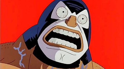 Bane (Henry Silva) gets too much of a bad thing in Batman: The Animated Series Season 2 Episode 10 "Bane" (1994), Warner Bros. Animation