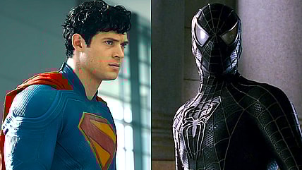 David Corenswet in the role of the Caped Wonder in Superman | Superman Day - Behind The Scenes Look via DC, YouTube | Symbiote Spider-Man (Tobey Maguire) has harsh words for Eddie Brock Jr. (Topher Grace) in Spider-Man 3 (2007), Sony Pictures Entertainment