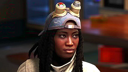 Vale (Chivonne Michelle) runs a diagnostics check on 1-OFF (Armen Taylor) in Concord (2024), Firewalk Studios