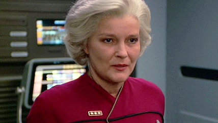 Captain Janeway (Kate Mulgrew) confirms her identity in Star Trek: Voyager Season 7 Episodes 25/26 "Endgame" (2001), Paramount