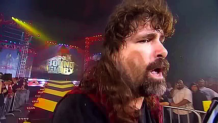 Mick reconsiders leaving retirement mid-match during Mick Foley vs. Abyss - MONSTER'S BALL (FULL MATCH) | Bound For Glory 2009 via TNA Wrestling on YouTube