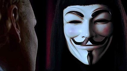 Some Guy (Hugo Weaving) gets T-V time in V for Vendetta (2006), Warner Bros. Pictures