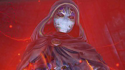 Jack of Blades (Johnathan Keeble) springs a trap on The Scarlet Robe (Ève Karpf) and The Hero of Oakvale (John Silke) in Fable Anniversary (2014), Lionhead Studios