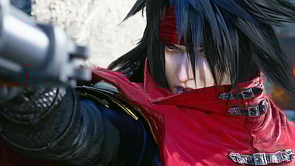 Vincent Valentine (Shôgo Suzuki) rescues Cloud (Takahiro Sakurai) from the clutches of Queen's Blood in Final Fantasy VII Rebirth (2023), Square Enix