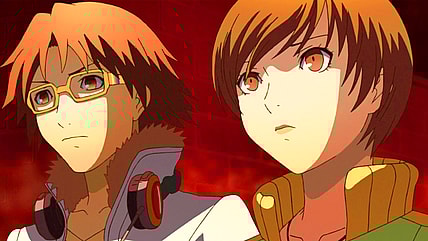 Yosuke (Showtaro Morikubo) and Chie (Yui Horie),prepare to confront the latter's Shadow self in Persona 4: The Animation Episode 3 "We are friends, aren't we?" (2011), AIC ASTA