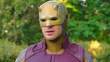 Daredevil (Charlie Cox) is confused after being literally dropped into the scene in She-Hulk: Attorney at Law Season 1 Episode 9 "Whose Show Is This?" (2022), Marvel Entertainment