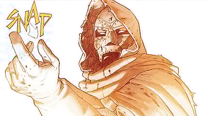 Doctor Doom attempts to wipe Reed Richards from existence in Secret Wars Vol. 1 #9 "Beyond" (2016), Marvel Comics. Words by Jonathan Hickman, art by Esad Ribić, Ive Svorcina, and Clayton Cowles.