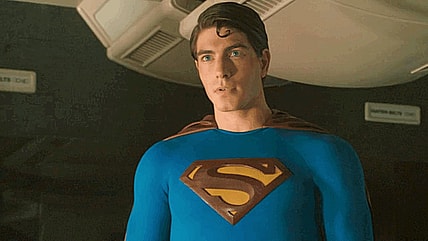 Superman (Brandon Routh) sees Lois Lane (Kate Bosworth) for the first time after his return in Superman Returns (2006), Warner Bros. Pictures