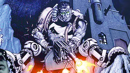 Franken-Castle lets loose upon a groiup of undead Ratzis on Mike McKeone's cover to Punisher Vol. 8 #5 "Franken-Castle, Part 5" (2010), Marvel Comics