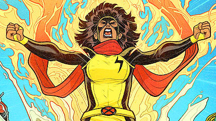 Ms. Marvel does her best Phoenix impression on Elizabeth Torque's homage variant cover to Ms. Marvel: The First Mutant Vol. 1 #1 (2023), Marvel Comics
