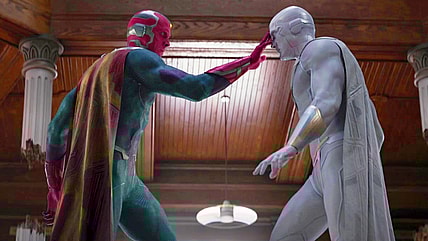 Vision (Paul Bettany) prepares to unlock the 'soul' of his reanimated corpse (Paul Bettany) in WandaVision Season 1 Episode 9 "The Series Finale" (2021), Marvel Entertainment