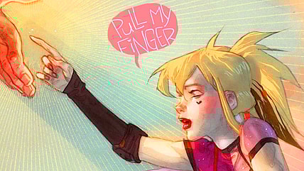 Harley Quinn attempts to pull a prank on Ben Caldwell's variant cover to Harley Quinn Fartacular: Silent Butt Deadly Vol. 1 #1 (2025), DC