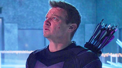 Clint (Jeremy Renner) is bewildered by Rocky's last-minute save in Hawkeye Episode 6 "So This Is Christmas?" (2021), Marvel Entertainment