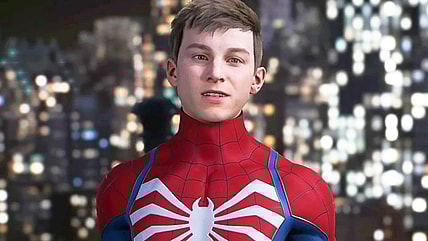 Peter Parker (Yuri Lowenthal) is stunned to find Harry Osborn (Graham Phillips) is wielding the Venom symbiote in Marvel's Spider-Man 2 (2023), Insomniac Games
