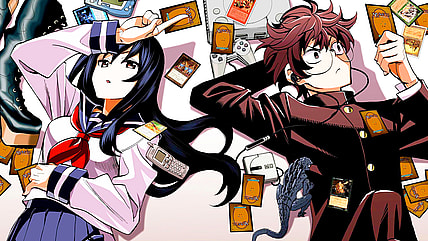 Emi and Hajime prepare to lose their life savings to Magic: The Gathering on Yokota Takuma's color spread to Destroy All Humans. They Can't Be Regenerated Ch. 1 "Fallen Angels" (2018), Kadokawa