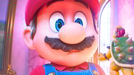 Mario (Chris Pratt) and Luigi (Charlie Day) are surprised how much fight Bowser (Jack Black) still has in him in The Super Mario Galaxy Movie (2026), Nintendo/Illumination Entertainment