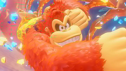 DK (Koji Takeda) busts through to the Planet Core in Donkey Kong Bananza (2025), Nintendo