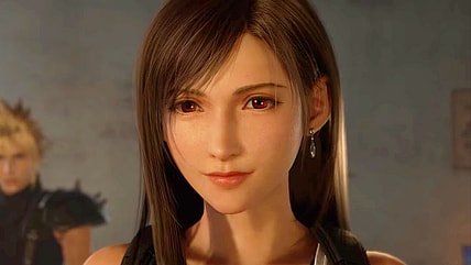 Tifa (Ayumi Ito) attempts to encourage Cloud (Takahiro Sakurai) to keep fighting on in Final Fantasy VII Rebirth (2023), Square Enix