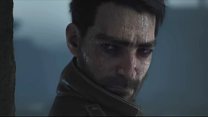 Yet-to-be-named protagonist steeling himself before confronting a group of Lovecraftian fish people in The Sinking City 2 (2025), Frogwares.