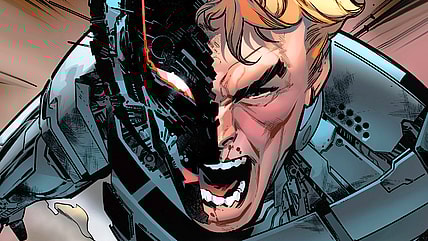 Ultron/Pym reveals himself as a fully-merged partnership in Uncanny Avengers Vol. 3 #10 "ACDC" (2016), Marvel Comics. Words by Gerry Duggan, art by Pepe Larraz, David Curiel, and Clayton Cowles.