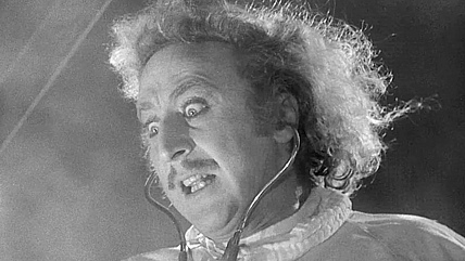 Dr. Frederik Frankenstein's (Gene Wilder) experiment is successful in Young Frankenstein (1974), 20th Century Studios