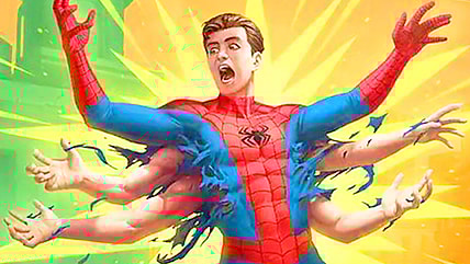 Peter Parker finds himself undergoing a massive change via Grow Extra Arms (Card #101), Magic: The Gathering - Marvel's Spider-Man (2025), Wizards of the Coast. Art by Kevin Sidharta.