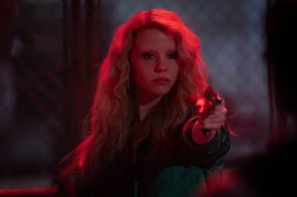 Mia Goth as Maxine Minx in Ti West's slasher film MaXXXine. Image property of A24.
